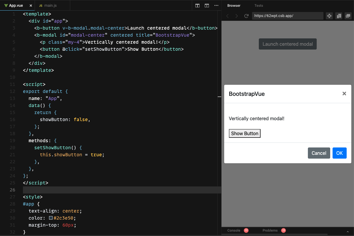 bootstrap-vue - 基于布林值顯示按鈕