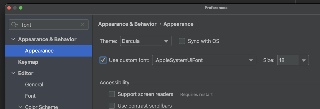 如何全域更改intellij字體大小？