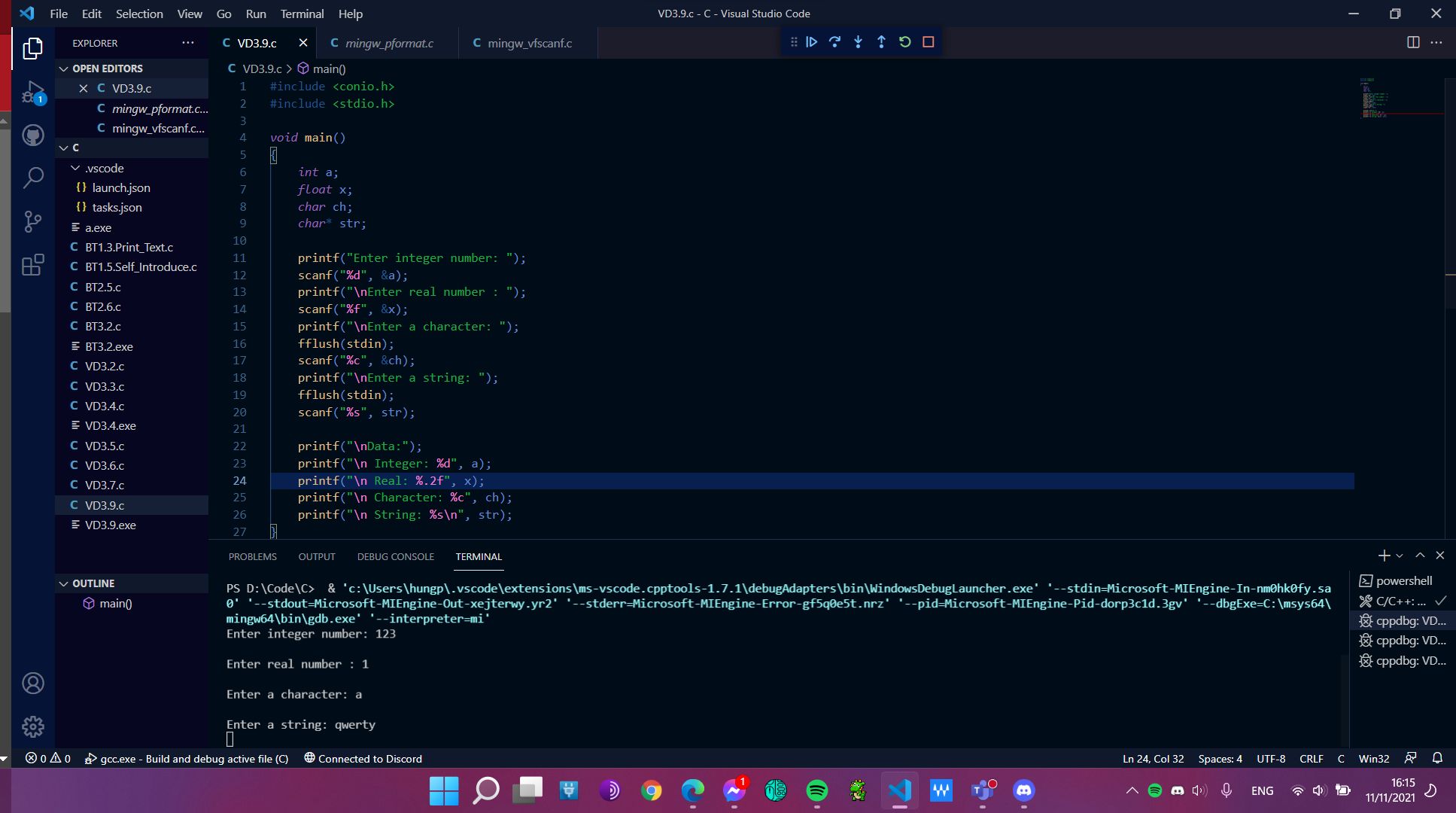 除錯 C 程式時 Visual Studio Code 中的分段錯誤