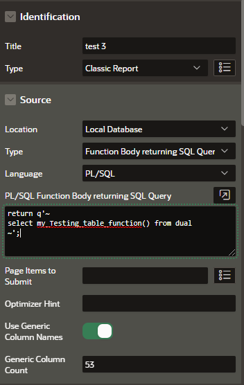 Oracle Apex 經典報告 PL/SQL 函式體回傳 SQL 查詢