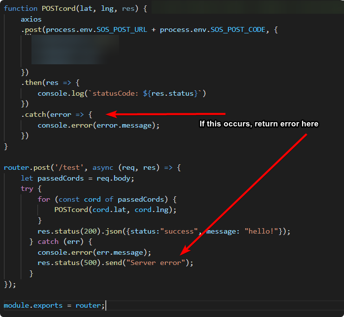 Node/Express 向主函式回傳錯誤?