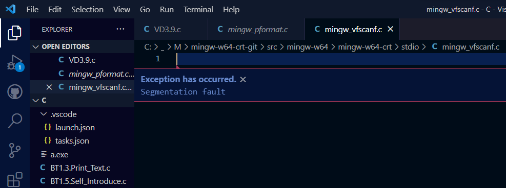 除錯 C 程式時 Visual Studio Code 中的分段錯誤