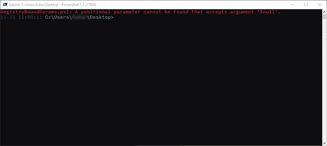 無法通過注冊表正確呼叫 Powershell 腳本。找不到接受引數“$null”的位置引數