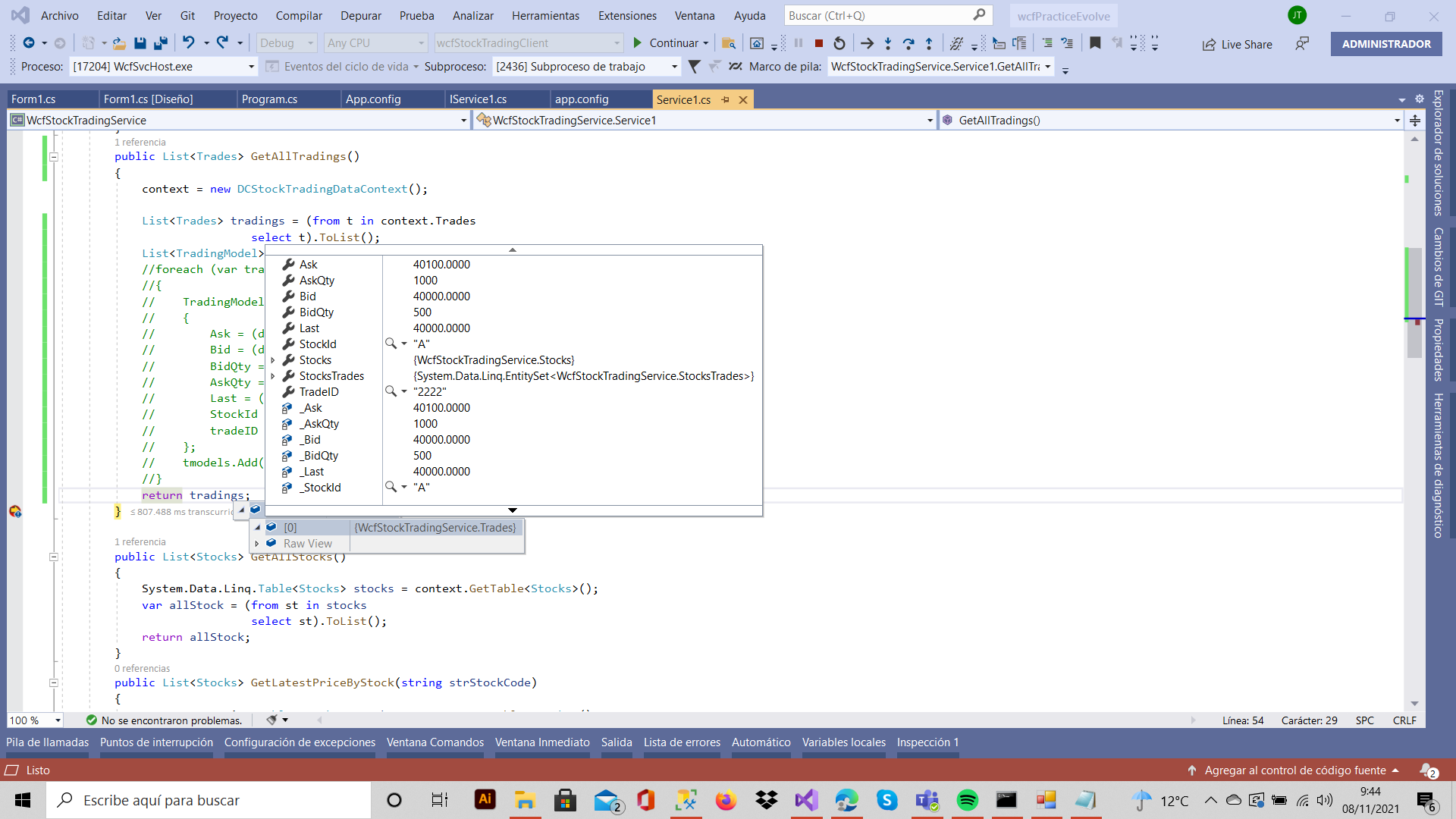 WCF 服務和 Windows 應用程式客戶端。為什么客戶端收到 null