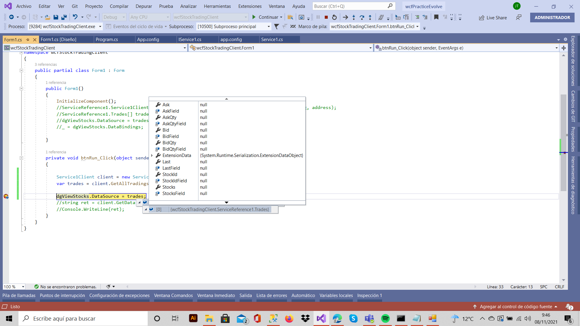 WCF 服務和 Windows 應用程式客戶端。為什么客戶端收到 null