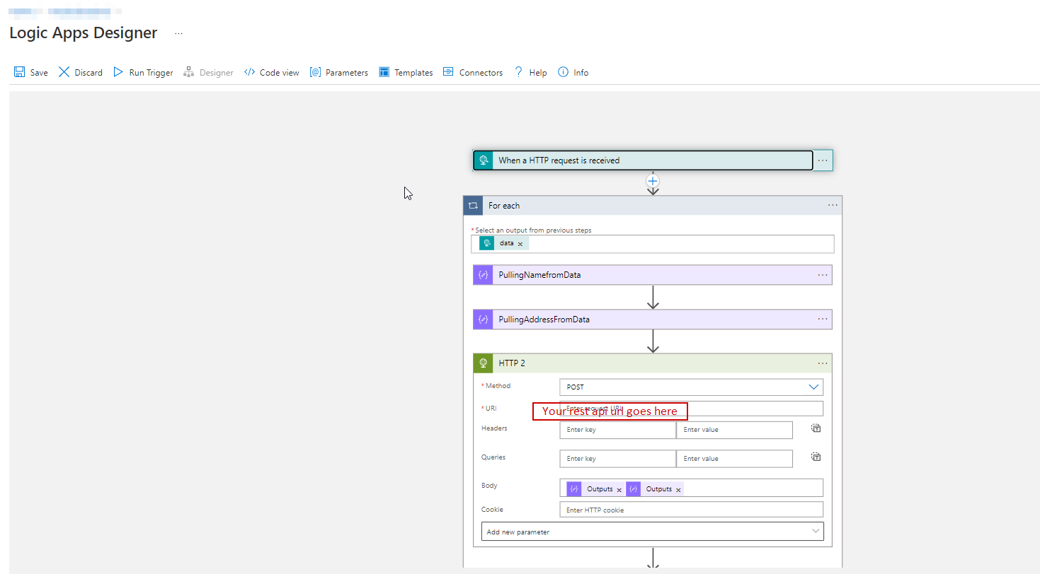 如何迭代 Azure 邏輯應用程式中 Json 主體內的陣列？