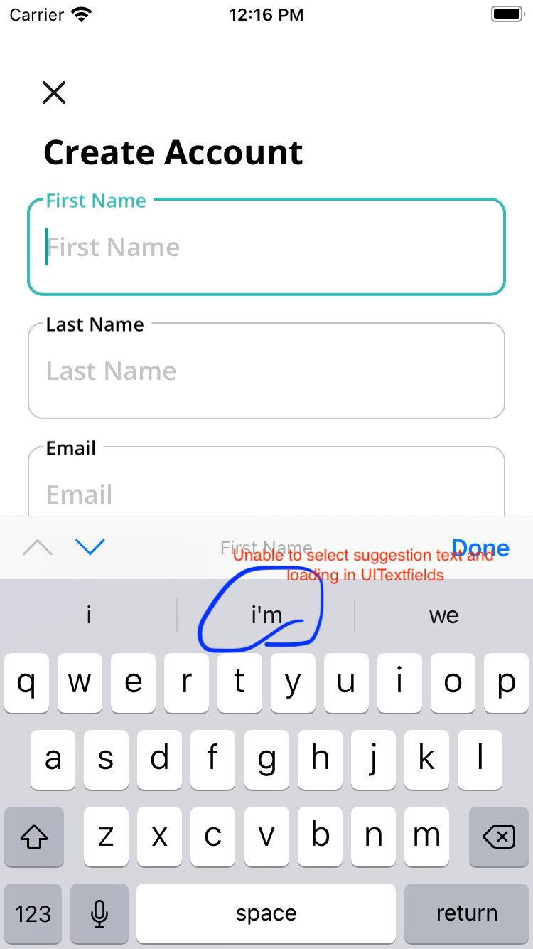 無法在 IOS 中選擇在 UITextfield 和 UItextview 中加載的 AutoSuggestions