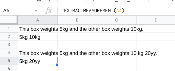 Google 表格 - 提取數字及其測量單位