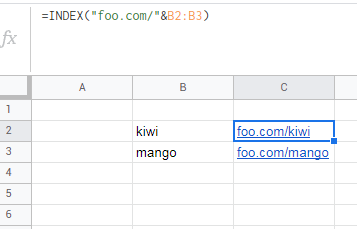 如何在不創建任何新列的情況下將我輸入到每個單元格的文本自動附加到相同的根 URL？