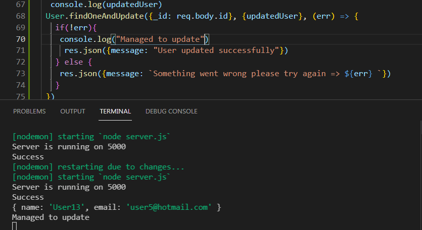 mongoose.findoneandupdate() 表示更新成功但資料庫中沒有發生任何變化