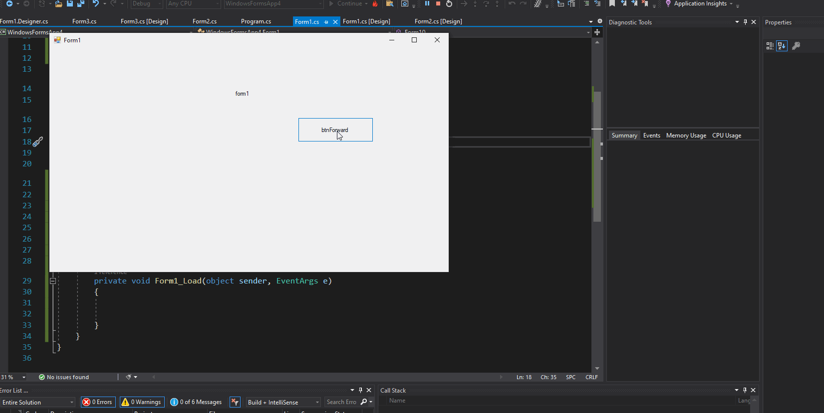 Visual Studio 上的 C# 后退按鈕