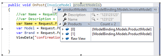 如何在asp.net core razor頁面表單中提交相關物體？