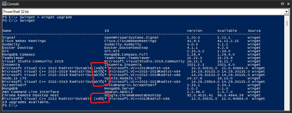 將 cmdlet 回應存盤在變數中時的 PowerShell 編碼問題