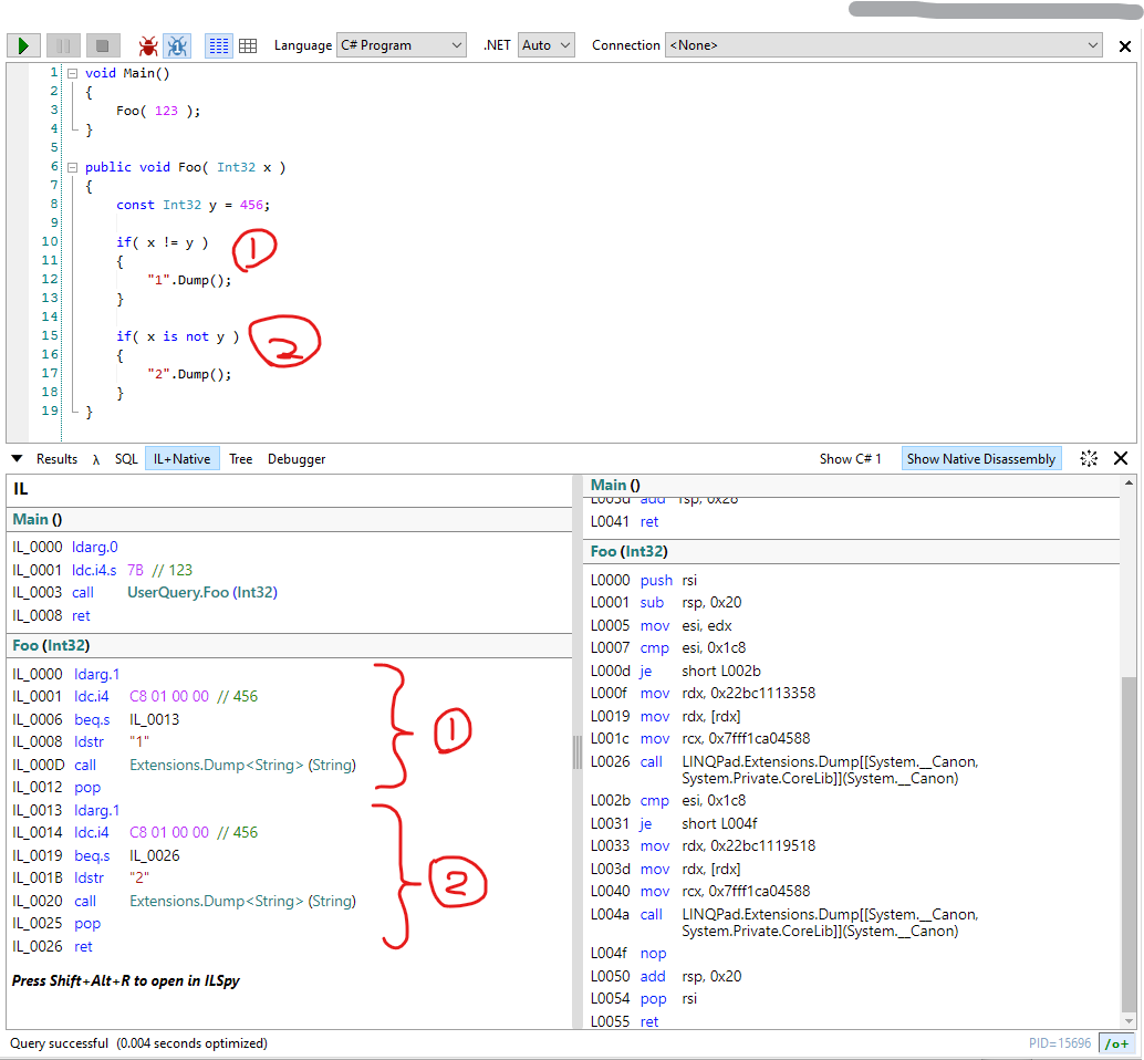 C# 中的“！=”和“不是”有區別嗎？