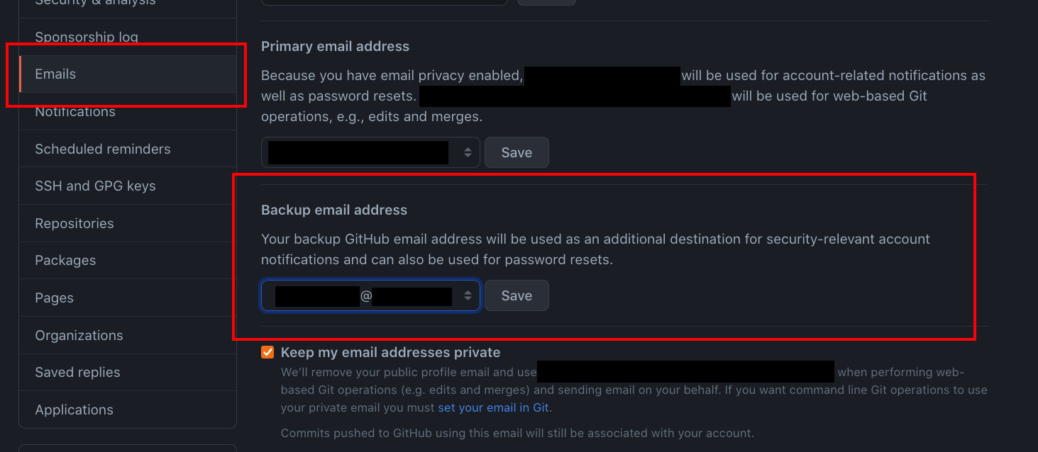 如何在 Github 上設定隱藏的備份電子郵件?