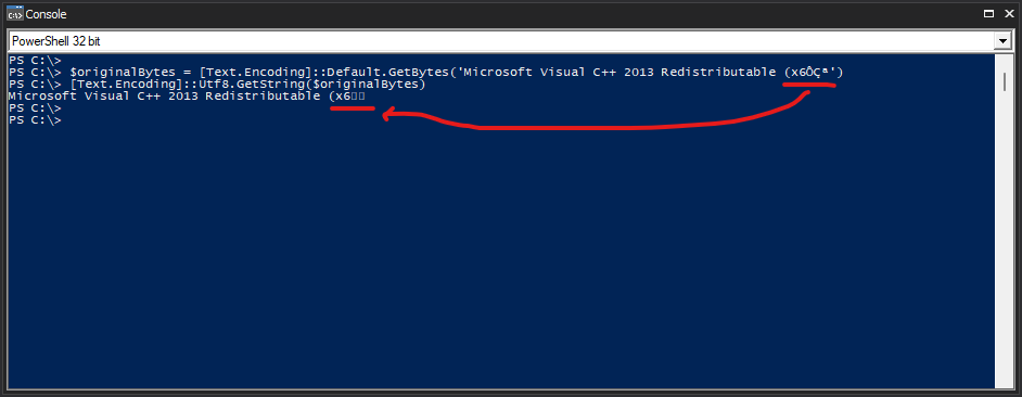 將 cmdlet 回應存盤在變數中時的 PowerShell 編碼問題
