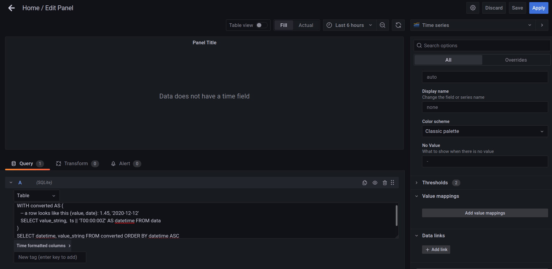 Grafana - 時間序列圖不起作用(SQLite 資料庫)