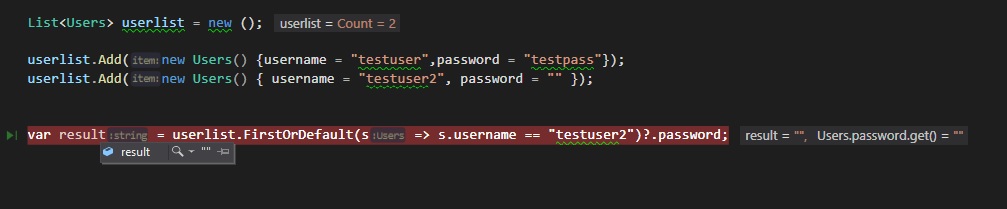 C# - 在這種情況下 FirstOrDefault() 是否回傳 null？