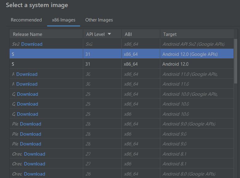 Android Studio - Android 12 / API 31 模擬器中缺少 Google Play 商店應用程式