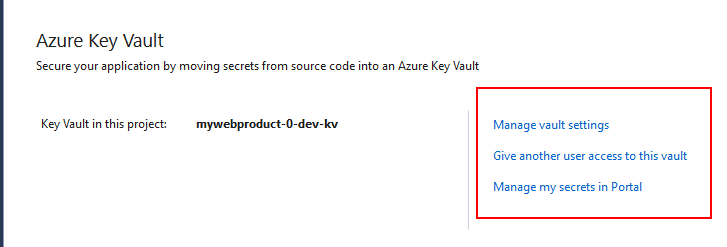 如何將 Visual Studio 中的 Key Vault 帳戶更改為連接服務