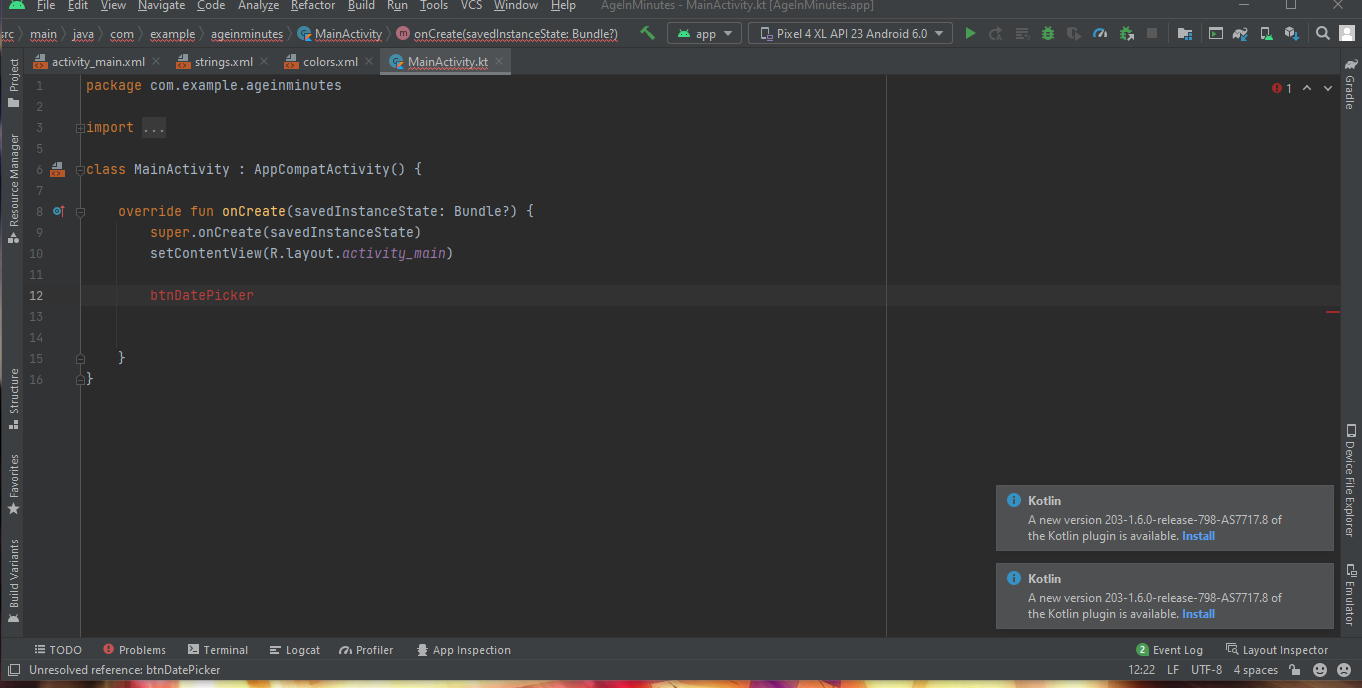 Android Studio MainActivity.kt 無法在 main_activity.xml 中參考 id