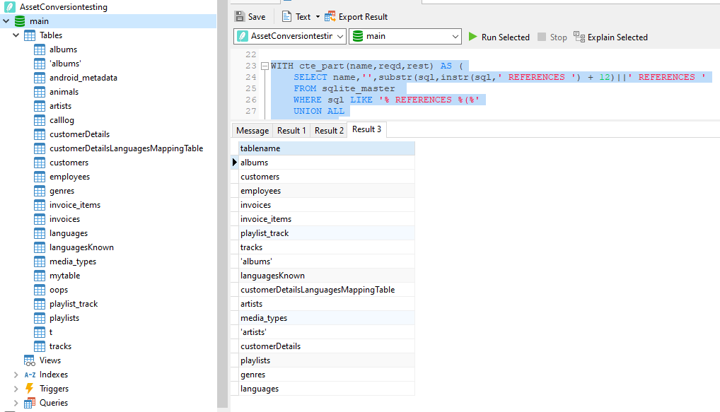 如何獲取與 SQLite3 中給定表具有一對一關系的表串列?
