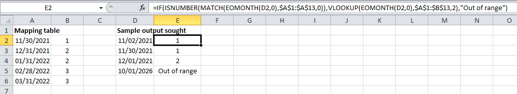 Excel 公式,將日期映射到存盤桶
