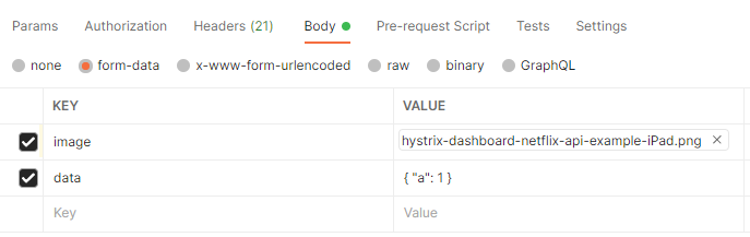 郵遞員以 json 和影像的形式發送資料