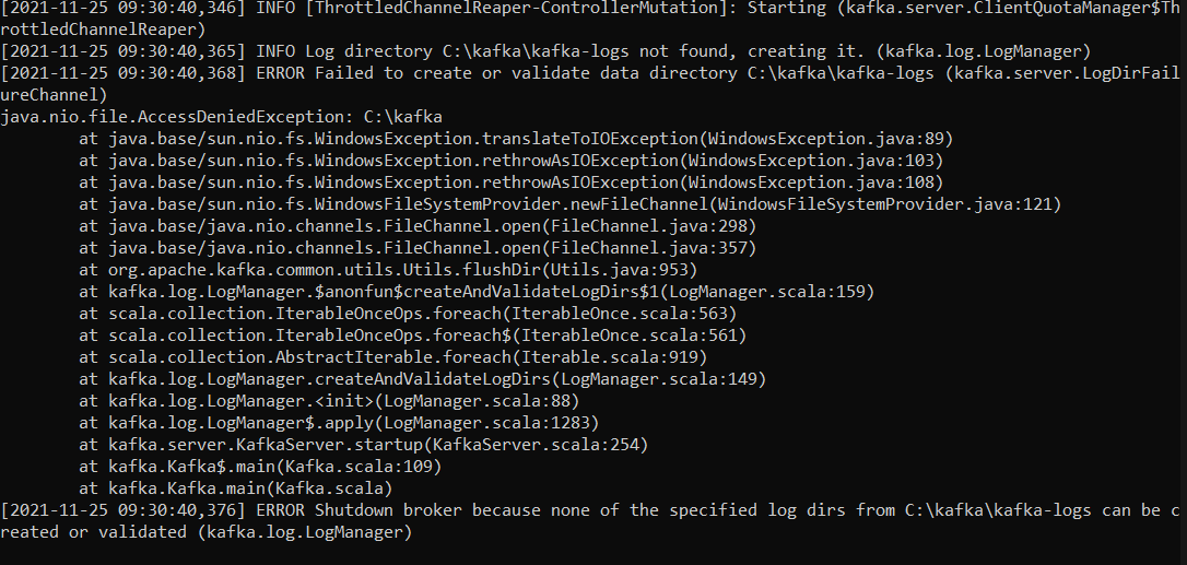 在 Windows 上運行 Kafka，但日志檔案夾的訪問被拒絕例外