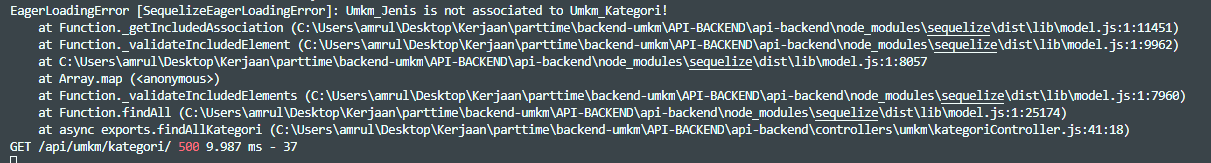 關系表上的NodeJS PostgreSQL Express SequelizeEagerLoadingError