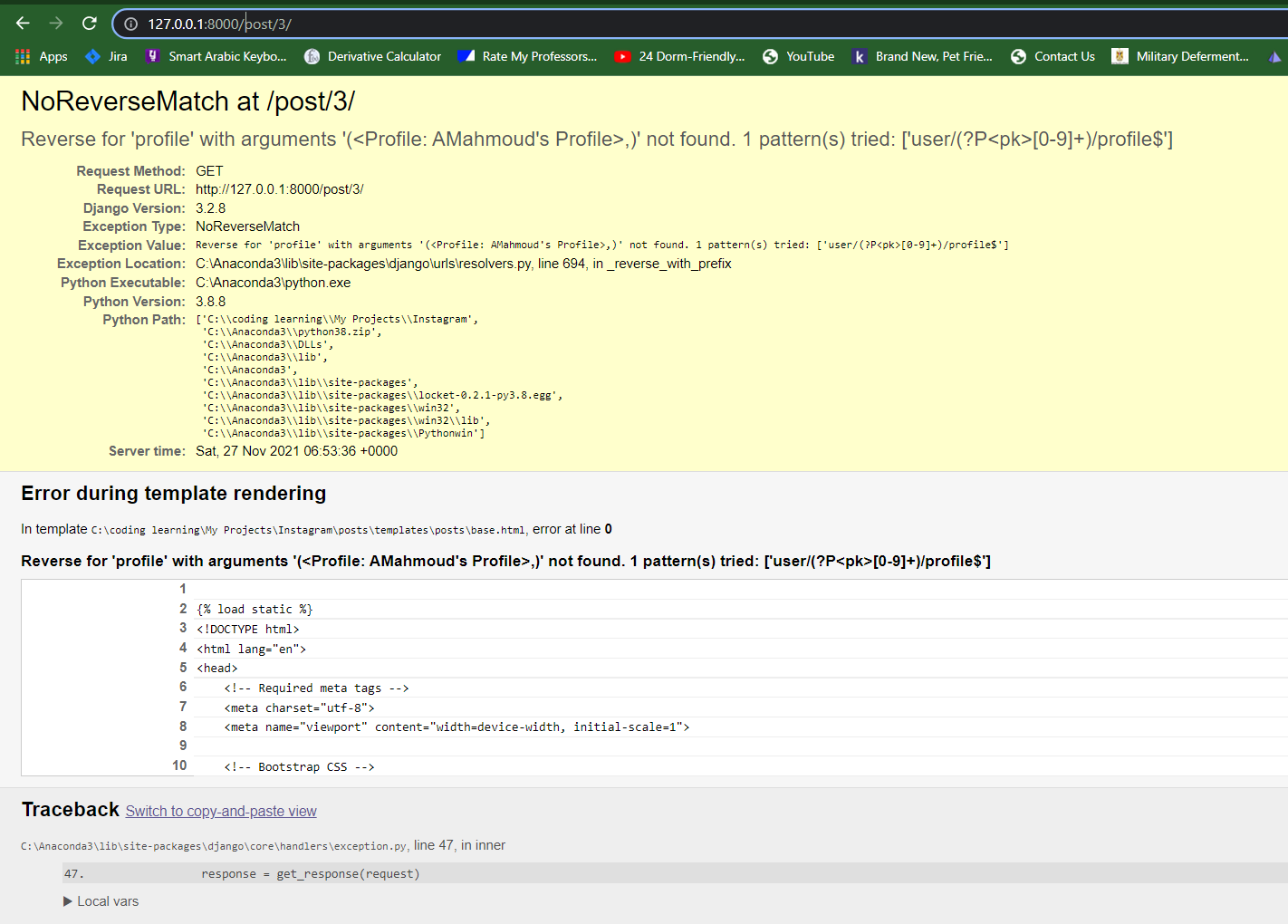 Django：NoReverseMatch 在
