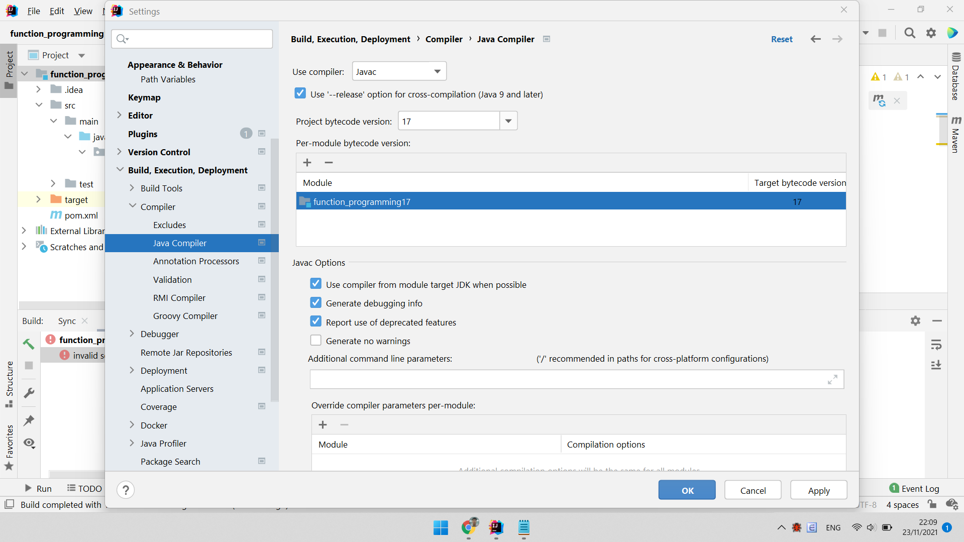 Java 17:java:帶有 --enable-preview 的無效源版本 7(僅版本 17 支持預覽語言功能)