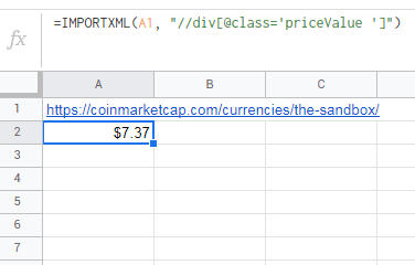 Coinmarketcap.com 上的 Google Sheets ImportXML