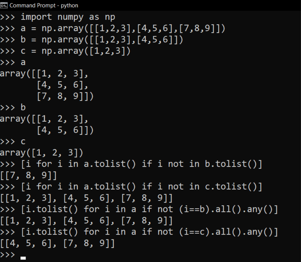Python提取不在另一個numpy陣列中的行