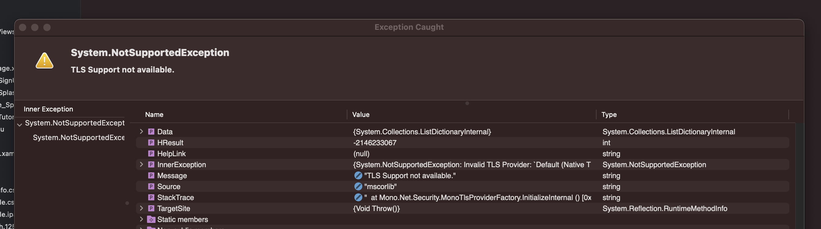 xamarin.android：tls 支持不可用（突然）