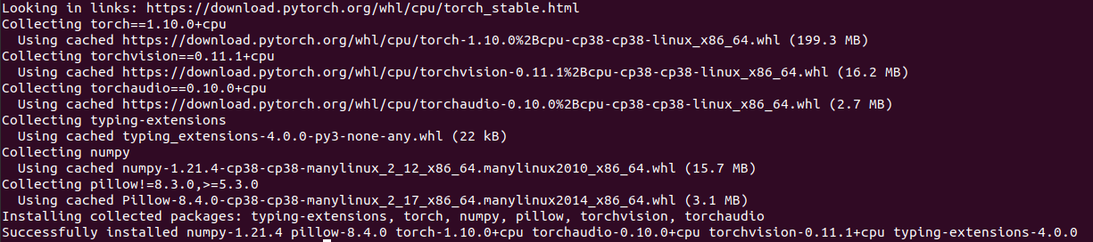 PyTorch 安裝要求 python=3.1 。安裝的 Python 版本:3.10.0