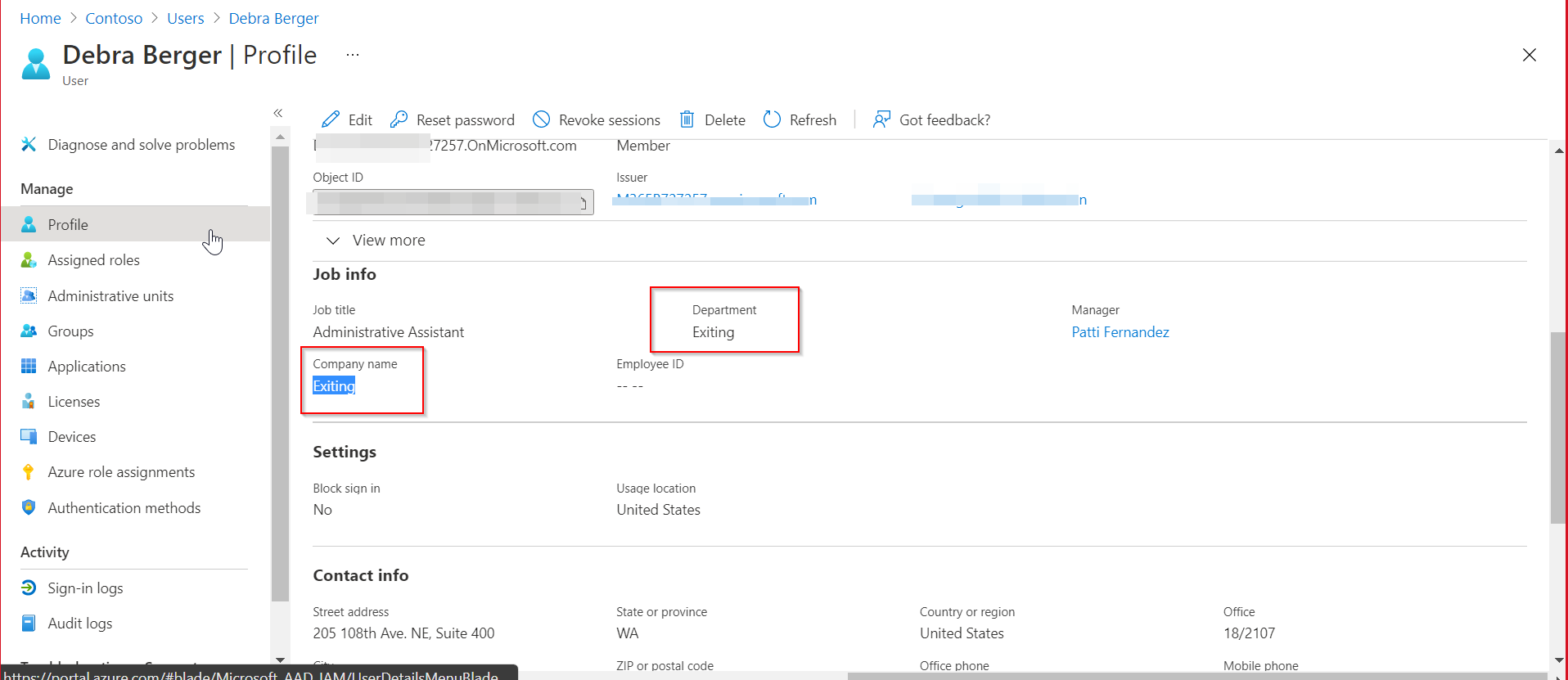 如何更改某個部門的用戶公司名稱 azure ad powershell