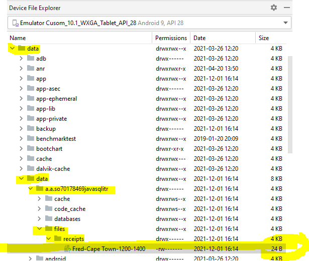 生成檔案以在 android studios 中存盤收據