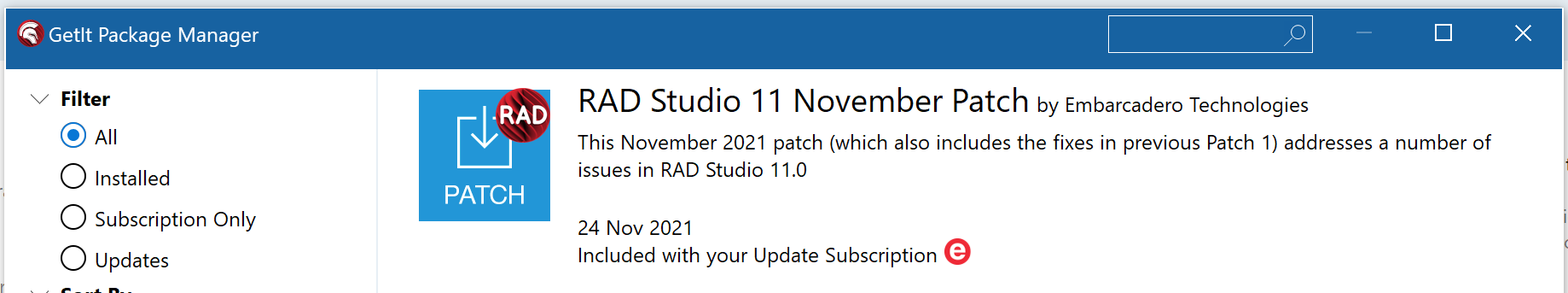 Delphi 11 / RAD Studio 11 月 11 日補丁 - 完成了嗎？