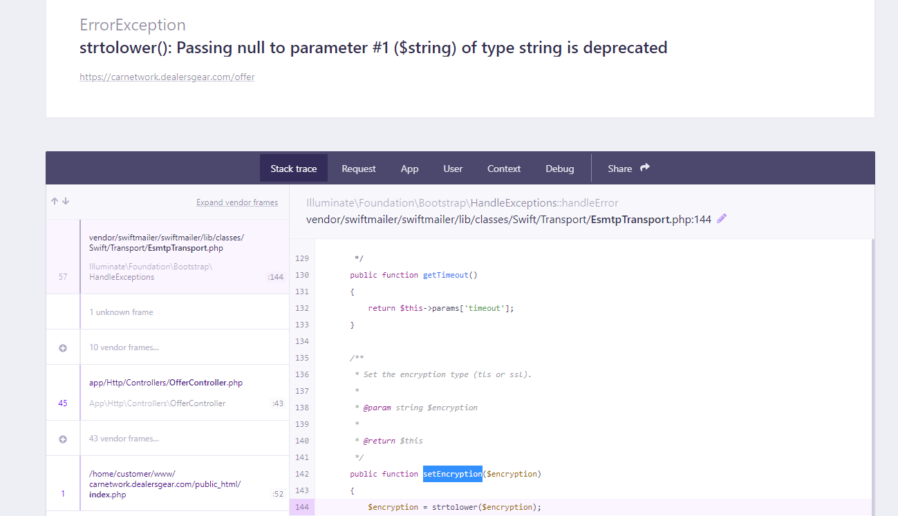 使用 Laravel 和 PHP 8.1 發送郵件時出錯