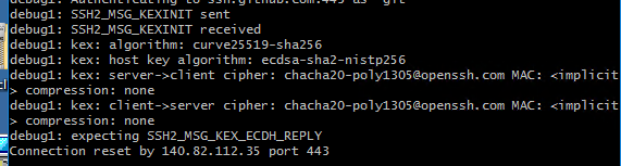 嘗試通過 HTTP 連接使用 SSH 時通過 [IP] 埠 443 重置連接