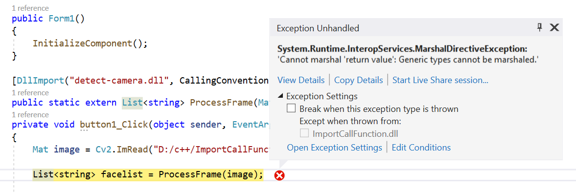 C# 和 C 中 cv::Mat 格式的函式輸入錯誤使用封送處理