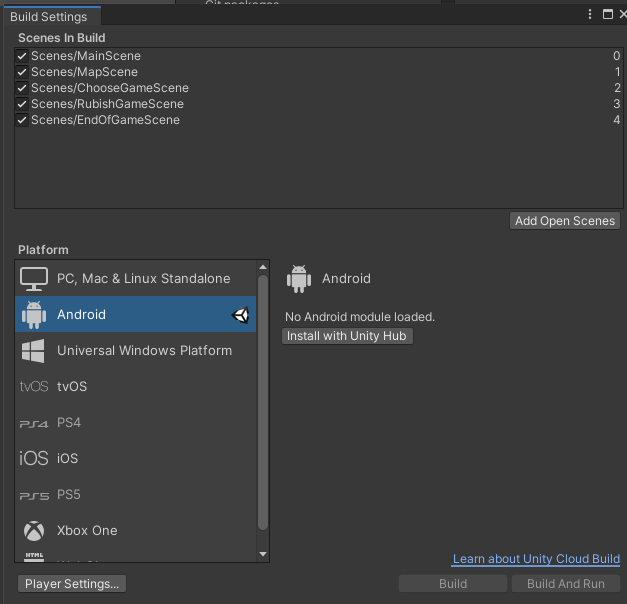 未加載 android 模塊 Unity 2019