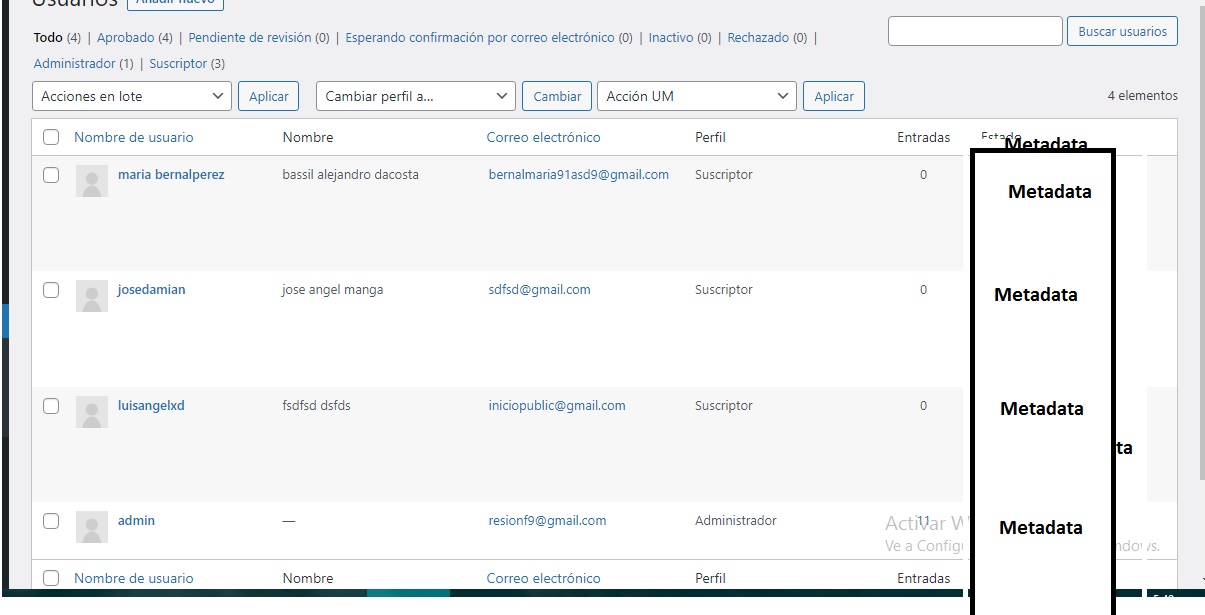 在 users.php 中顯示元資料 - wordpress
