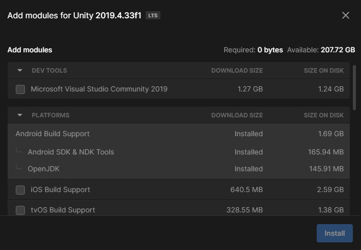 未加載 android 模塊 Unity 2019