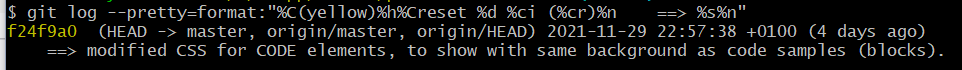 如何使用 git log --pretty=format: