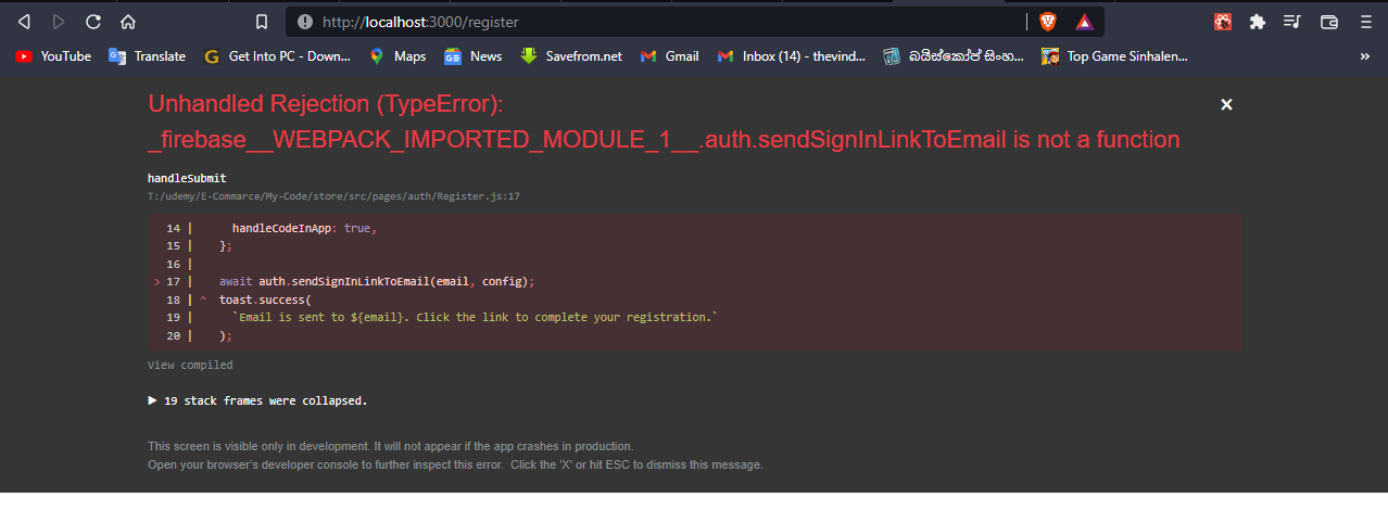 firebase auth.sendSignInLinkToEmail 方法不起作用