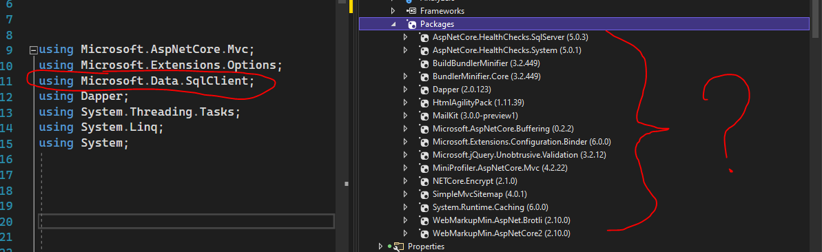 Microsoft.Data.SqlClient NuGet 在某些專案中是需要的,但在其他專案中您可以使用 Microsoft.Data.SqlClient 而不使用 NuGet