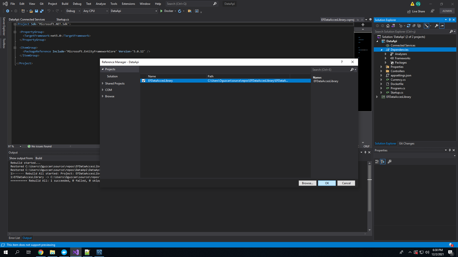 無法添加自己的自定義 EFDataAcces 庫 Visual Studio 2019