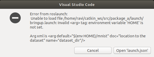 無法讀取 VSCode ROS 除錯器中的環境變數 $HOME